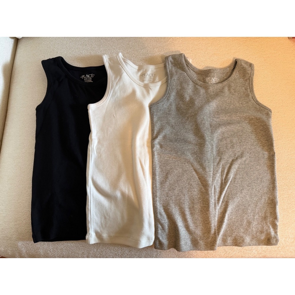 The Children's Place Girls Cotton Tank Tops 3 Pack Black White Grey Size M 7/8